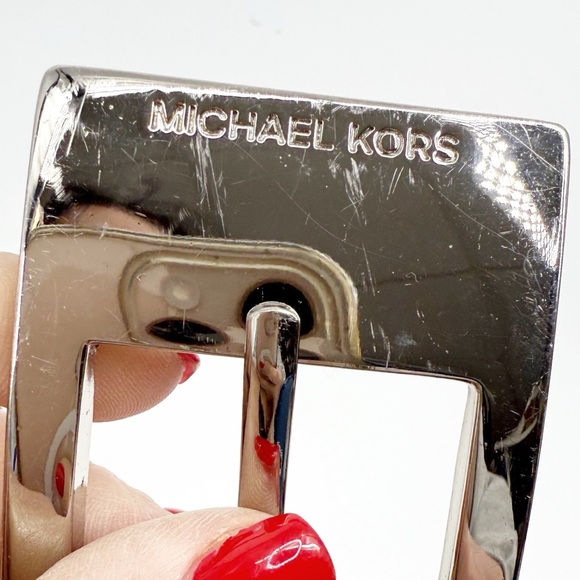 Michael Kors Metallic Animal Print Leather Belt with Silver Buckle, Size Large - Picture 8 of 11